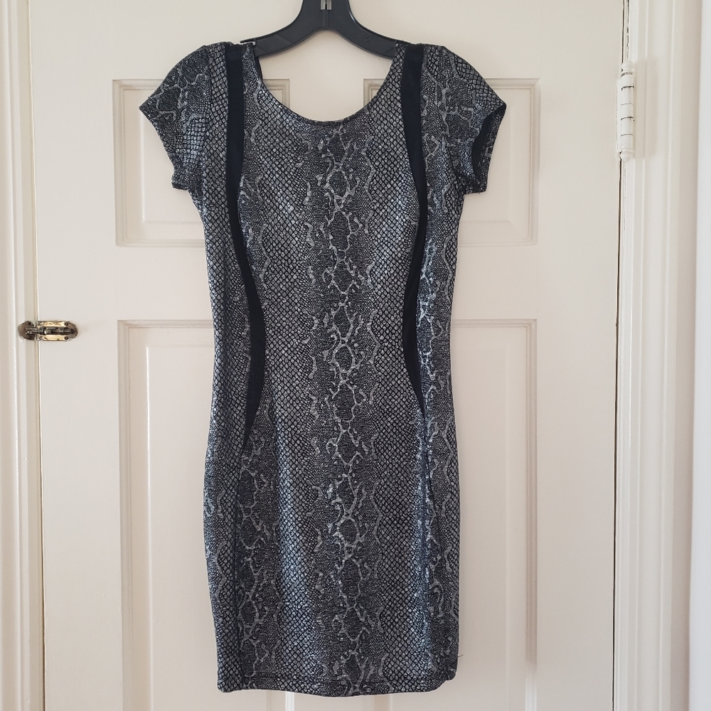 Mustard Seed Snakeskin Metallic Bodycon Dress